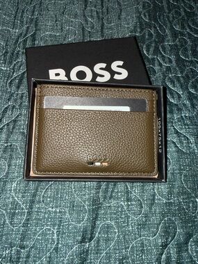 BOSS Olive Brown Pebbled Leather Card Holder